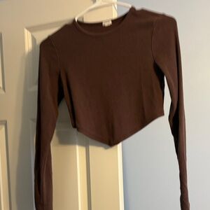 Garage Chocolate Brown Long Sleeve Crop Top